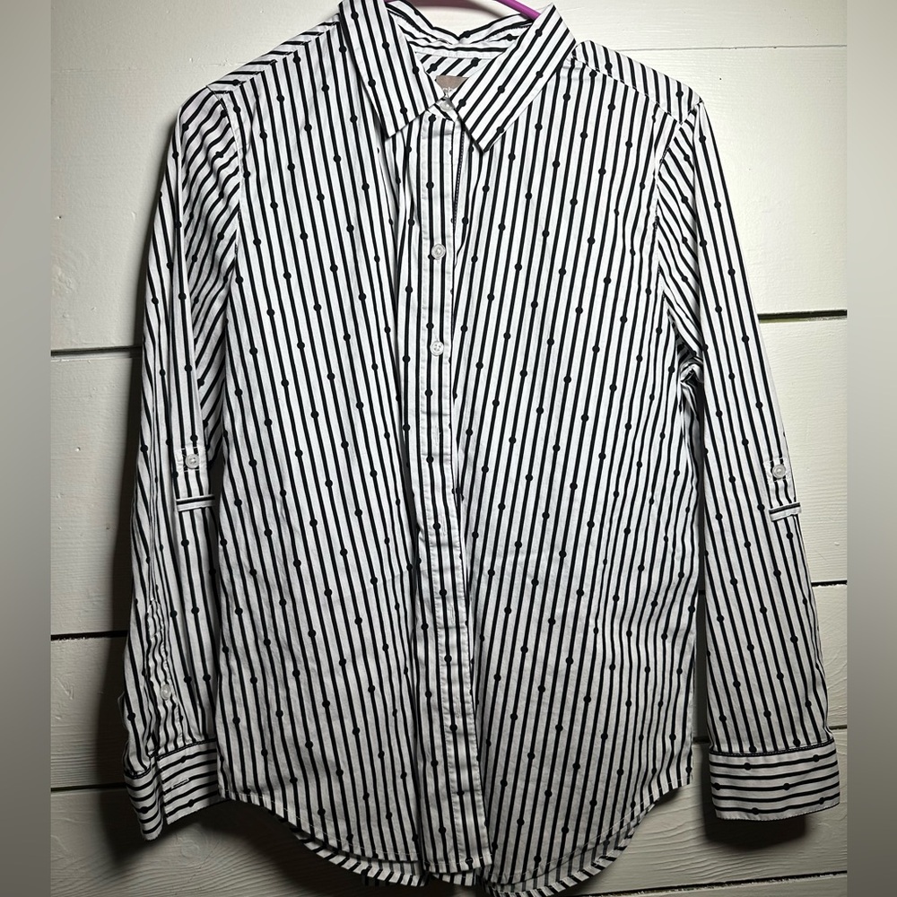 Chico's Black and White Striped Button Down Shirt